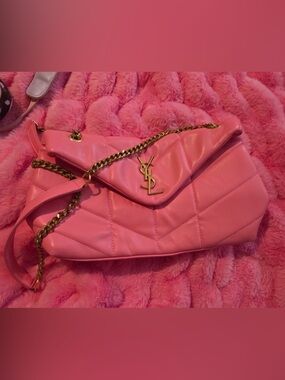 Saint Laurent Pink Quilted Leather Shoulder Bag with Gold Chain